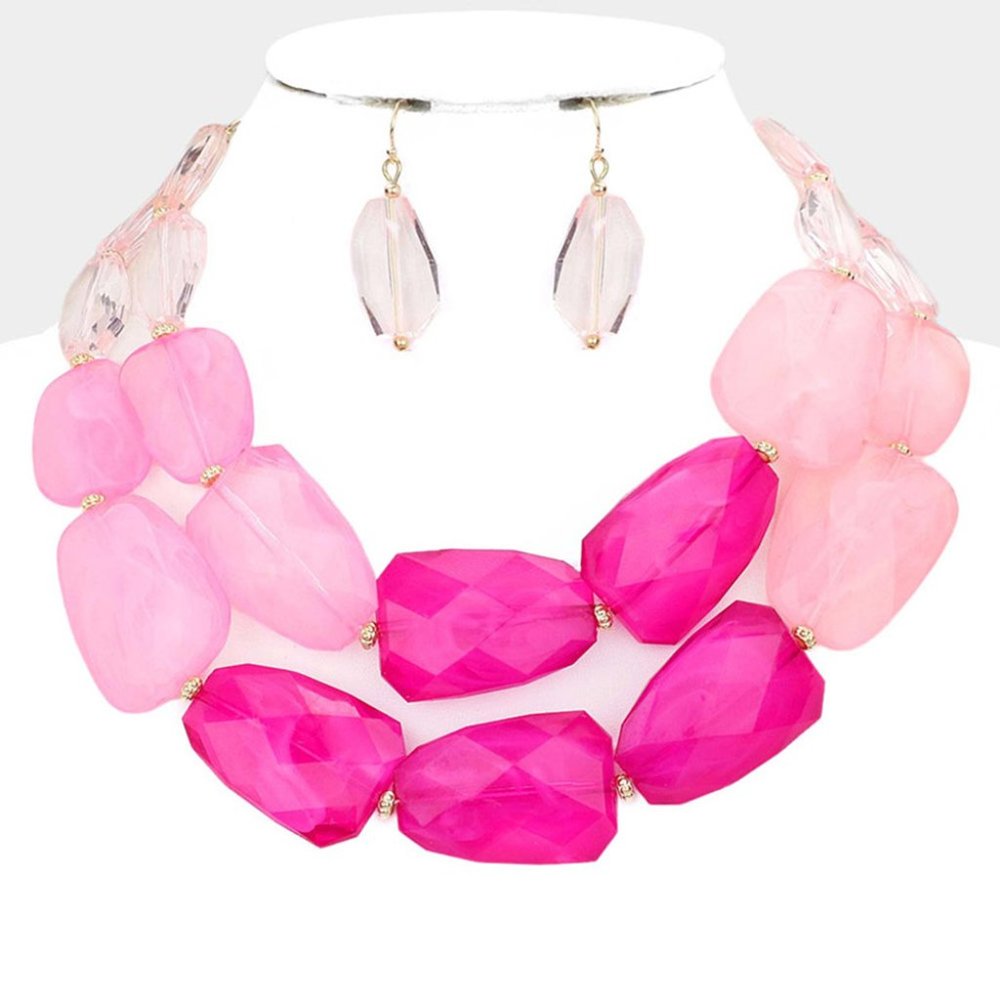 Fuchsia Beaded Necklace Set